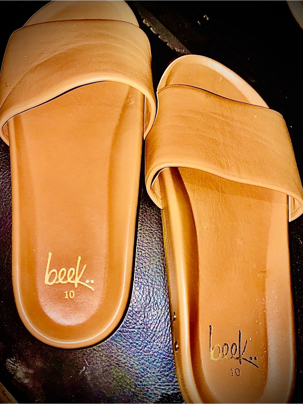 beek Tan Leather Slide Mules